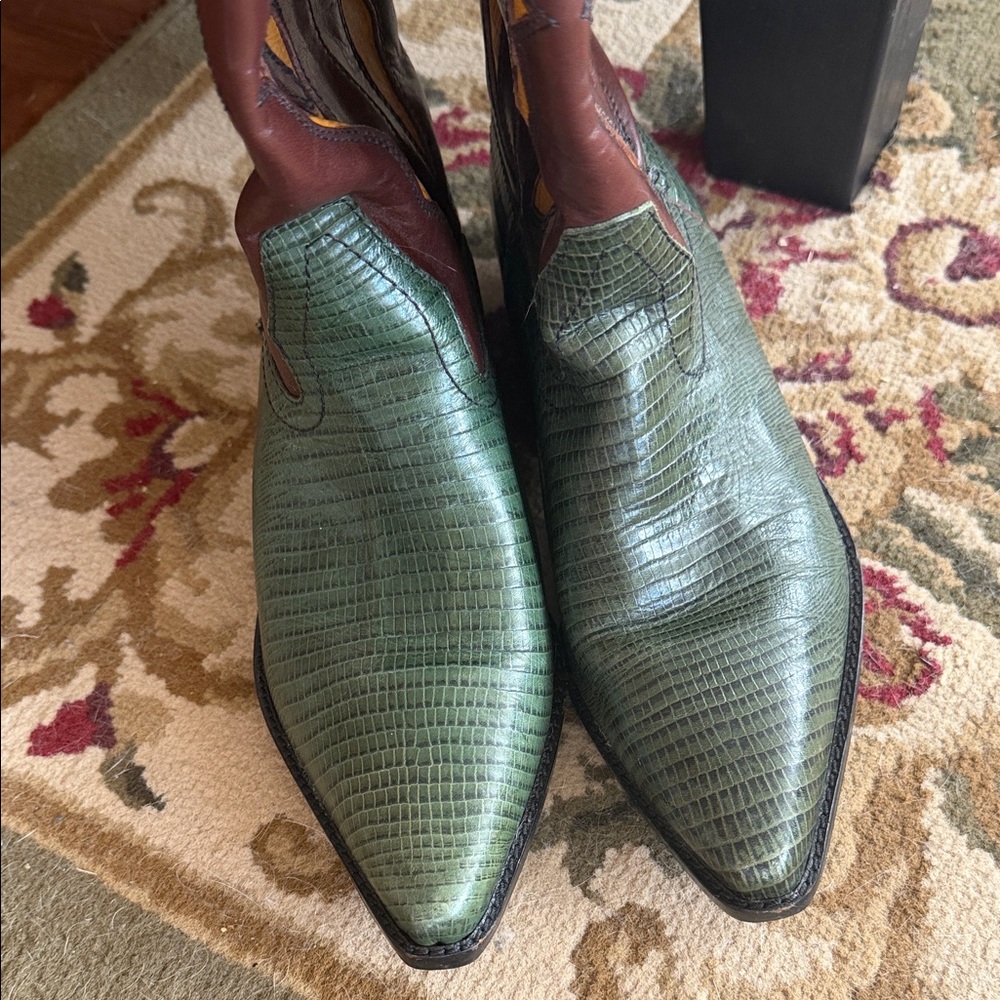 Western cowboy boots,, Green, Brown & Yellow - Picture 5 of 9
